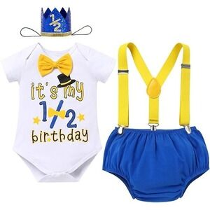 IBTOM CASTLE Baby Boys‎ Half Birthday Cake Smash Outfit Short Sleeve 4pcs